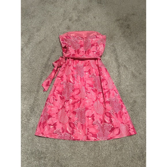 VTG Lilly Pulitzer Strapless Tube Corset Lined Silk Dress Pink Floral Sz 0 - Picture 6 of 8